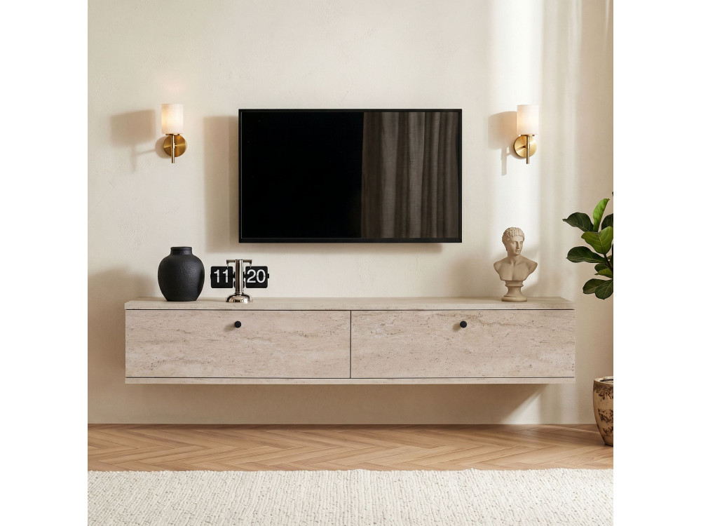 Houten tv-meubel "Ligne 140" - 140 x 25 x 25 cm - Travertijn