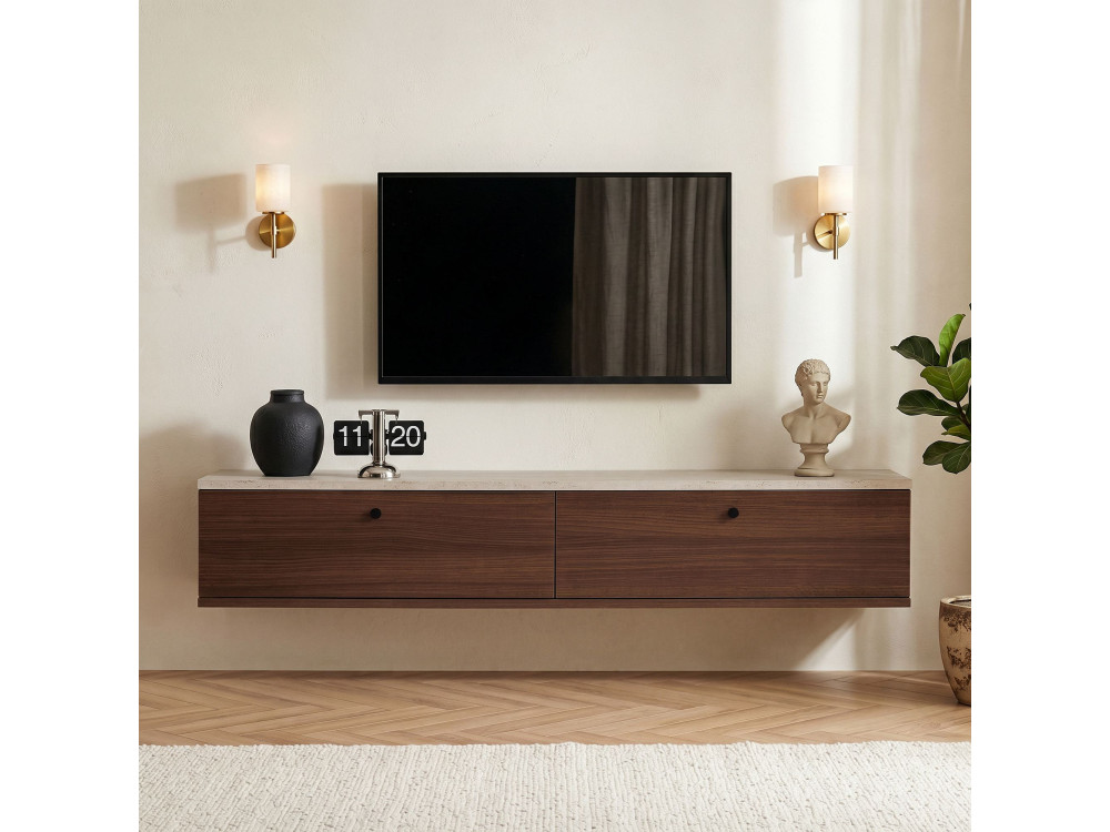 Houten tv-meubel "Ligne 140" - 140 x 25 x 25 cm - Bruin