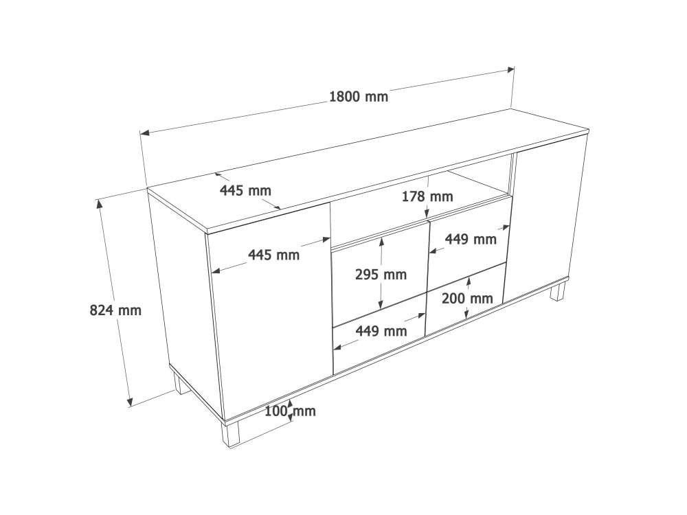 Houten console "Mood" - 180 x 44 x 82 cm - Beige
