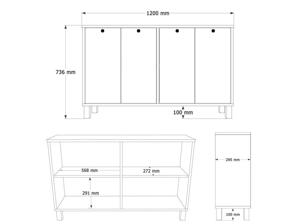 Houten console "Nord" - 120 x 29 x 74 cm - Wit