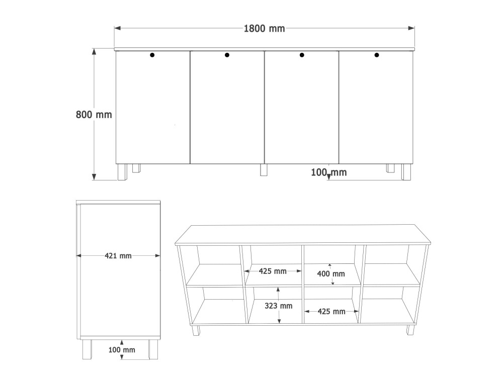 Houten console "Nord" - 180 x 42 x 80 cm - Wit