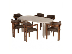 Eettafelset met stoelen (7-delig) van hout "Meridia 6" - 180 x 90 x 75 cm - Bruin