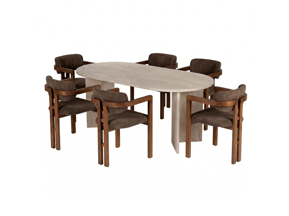 Eettafelset met stoelen (7-delig) van hout "Meridia 6" - 180 x 90 x 75 cm - Bruin