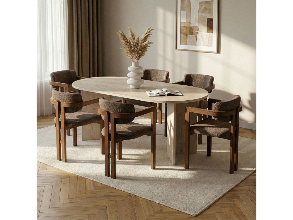Eettafelset met stoelen (7-delig) van hout "Meridia 6" - 180 x 90 x 75 cm - Bruin