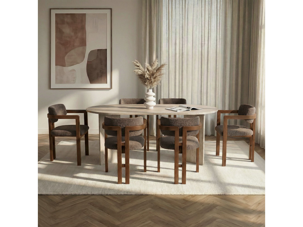 Eettafelset met stoelen (7-delig) van hout "Meridia 6" - 180 x 90 x 75 cm - Bruin