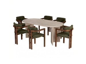 Eethoek met tafel en stoelen (7-delig) van hout "Meridia 6" - 180 x 75 x 90 cm - Groen