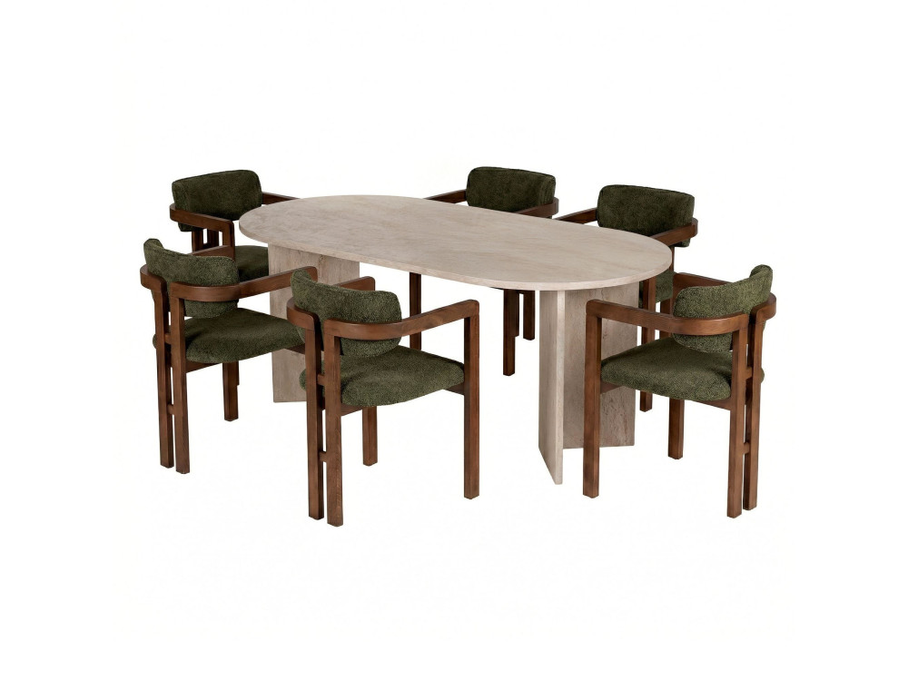 Eethoek met tafel en stoelen (7-delig) van hout "Meridia 6" - 180 x 75 x 90 cm - Groen