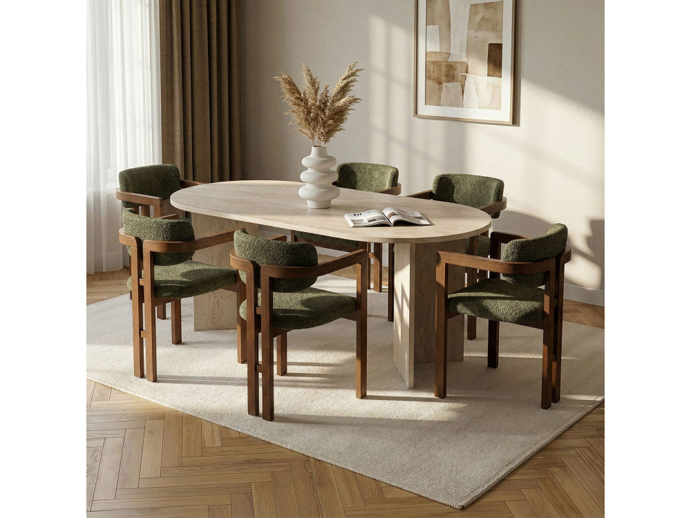 Eethoek met tafel en stoelen (7-delig) van hout "Meridia 6" - 180 x 75 x 90 cm - Groen