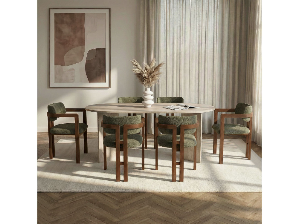 Eethoek met tafel en stoelen (7-delig) van hout "Meridia 6" - 180 x 75 x 90 cm - Groen