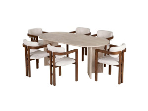 Eettafelset met stoelen (7-delig) van hout "Meridia 6" - 180 x 90 x 75 cm - Wit