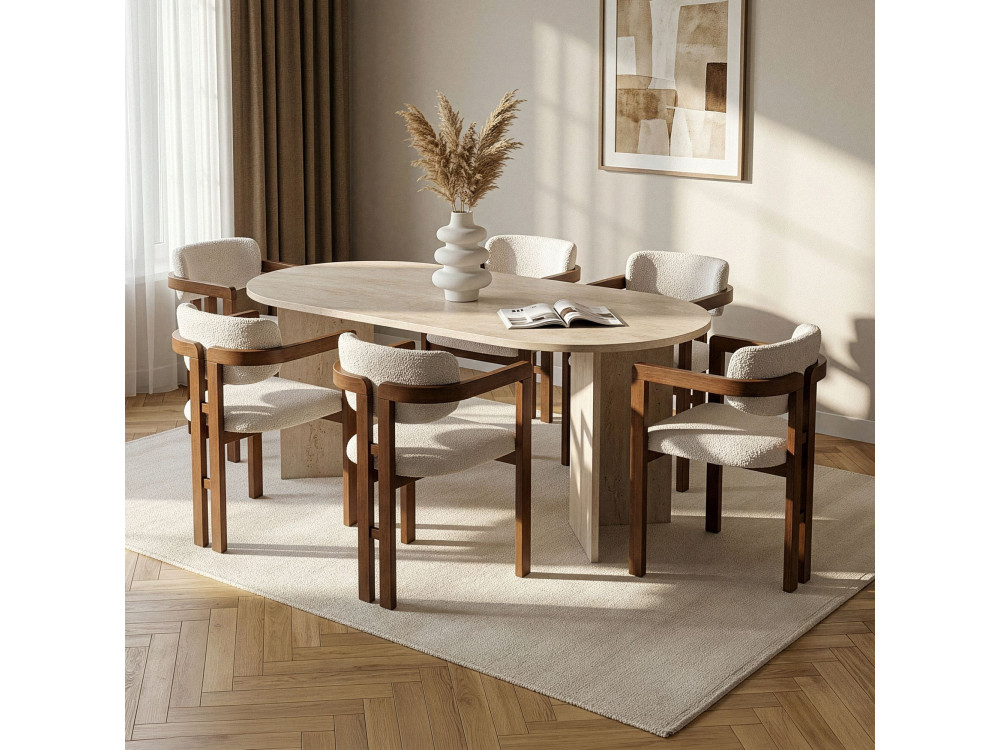 Eettafelset met stoelen (7-delig) van hout "Meridia 6" - 180 x 90 x 75 cm - Wit