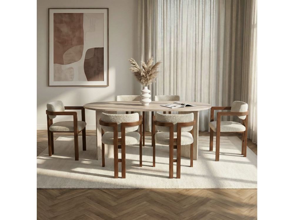 Eettafelset met stoelen (7-delig) van hout "Meridia 6" - 180 x 90 x 75 cm - Wit