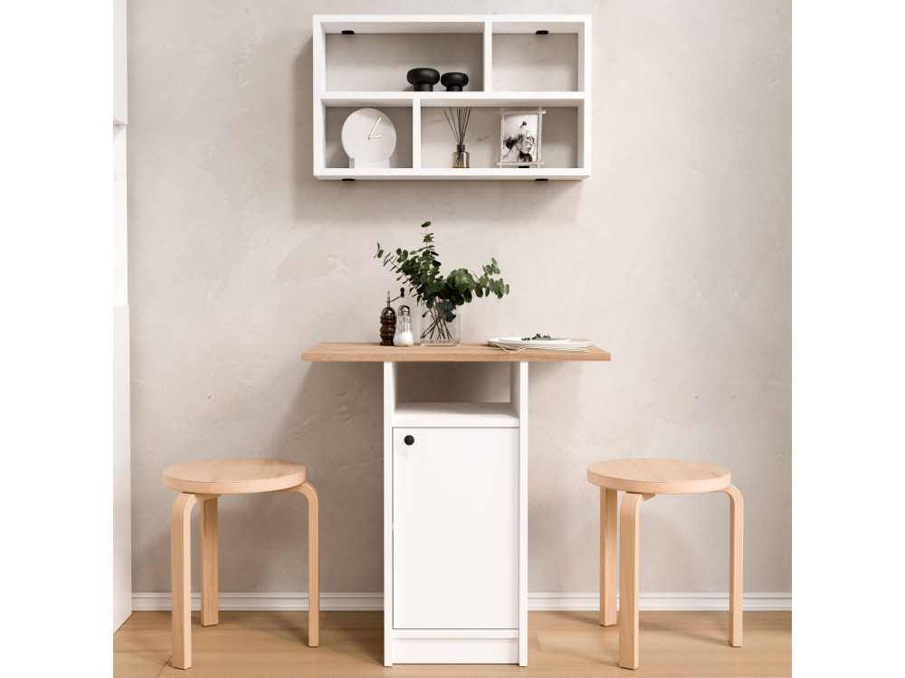 Eetkamertafel en wandrek (2-delige set) van hout "Nord" - 72 x 44 x 74 cm - Wit