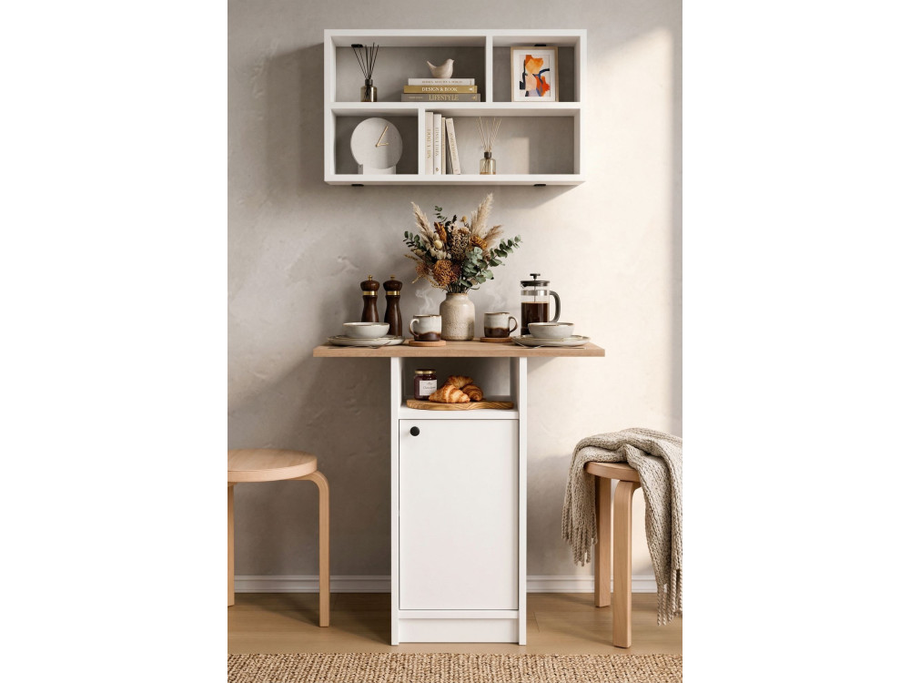 Eetkamertafel en wandrek (2-delige set) van hout "Nord" - 72 x 44 x 74 cm - Wit