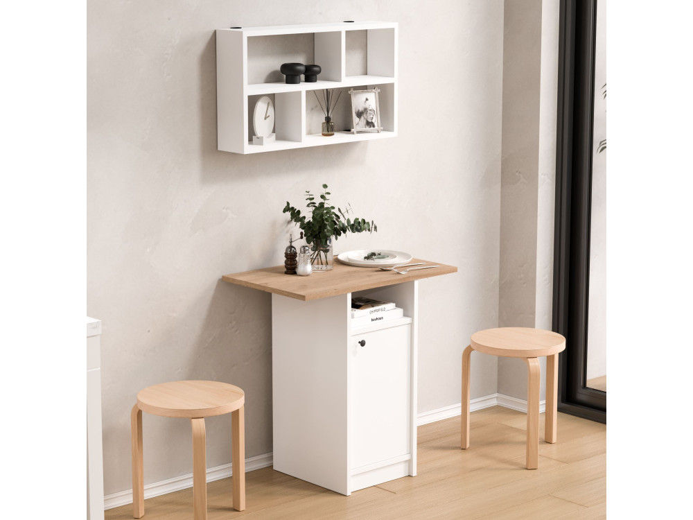 Eetkamertafel en wandrek (2-delige set) van hout "Nord" - 72 x 44 x 74 cm - Wit