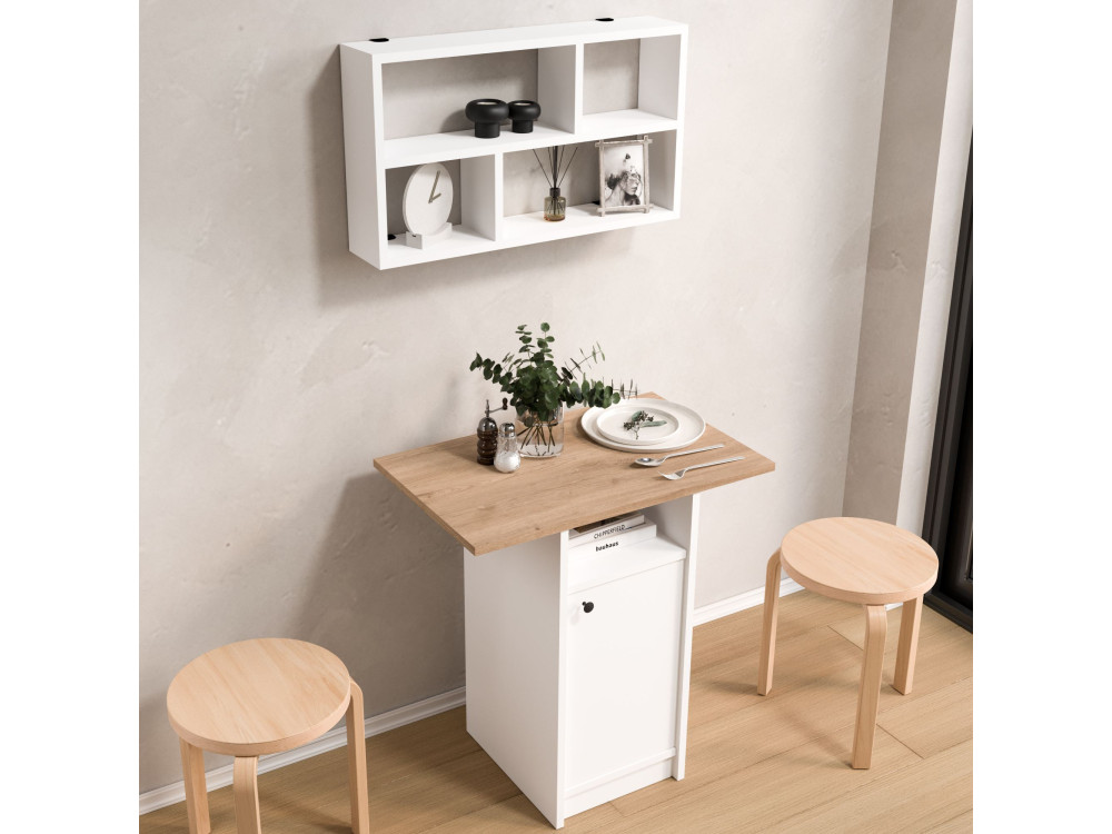 Eetkamertafel en wandrek (2-delige set) van hout "Nord" - 72 x 44 x 74 cm - Wit
