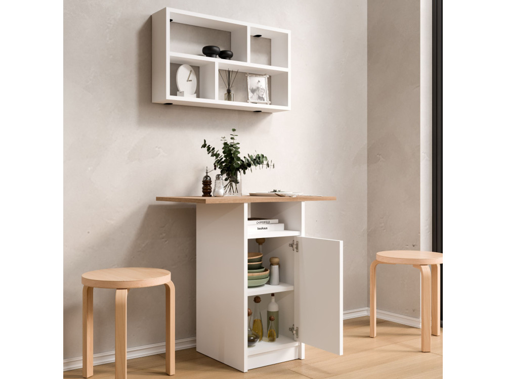 Eetkamertafel en wandrek (2-delige set) van hout "Nord" - 72 x 44 x 74 cm - Wit