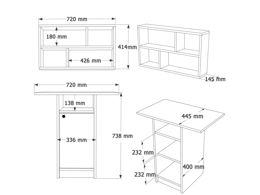Eetkamertafel en wandrek (2-delige set) van hout "Nord" - 72 x 44 x 74 cm - Wit