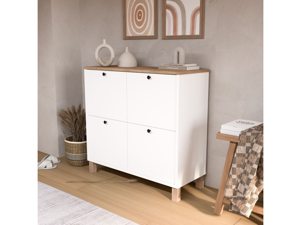 Houten schoenenkast "Nord" - 90 x 35 x 85 cm - Wit