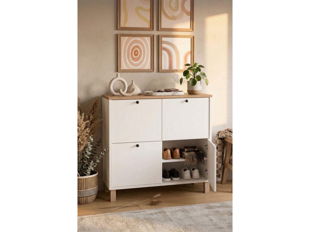 Houten schoenenkast "Nord" - 90 x 35 x 85 cm - Wit