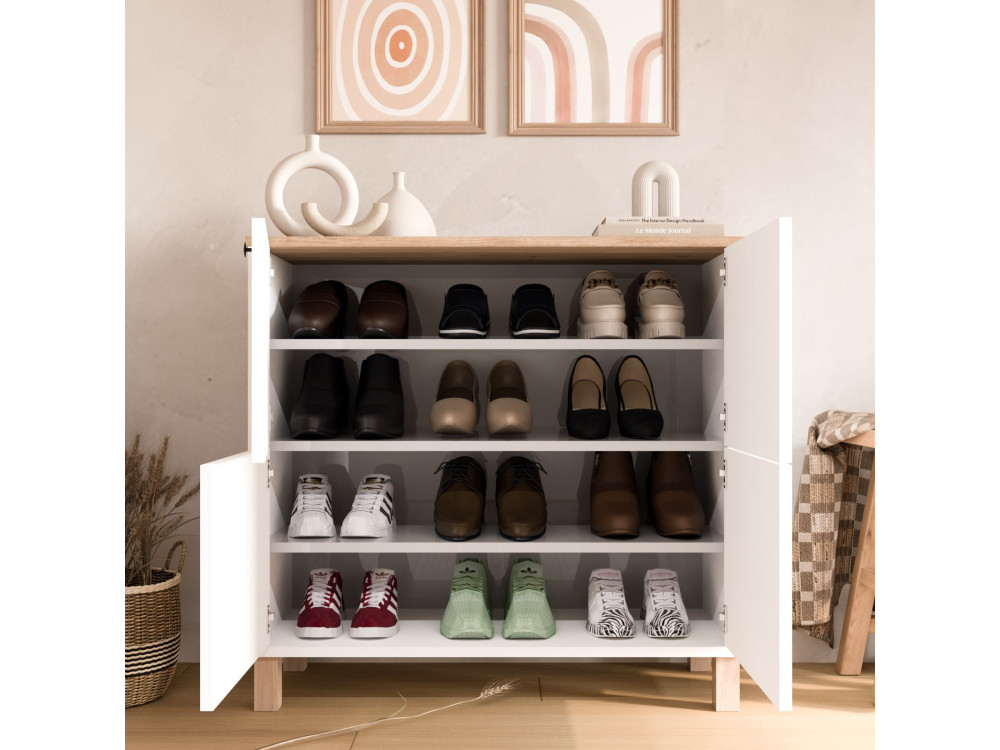 Houten schoenenkast "Nord" - 90 x 35 x 85 cm - Wit