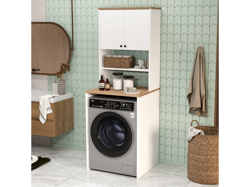 Houten wasmachineonderkast "Nord" - 66 x 60 x 183 cm - Wit