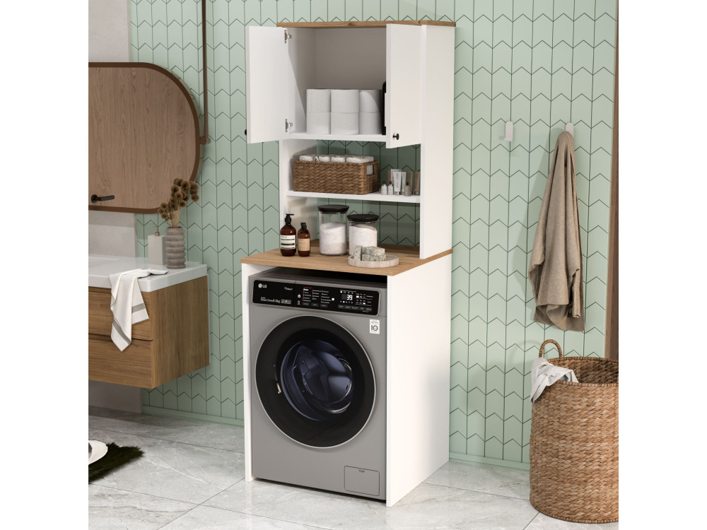 Houten wasmachineonderkast "Nord" - 66 x 60 x 183 cm - Wit