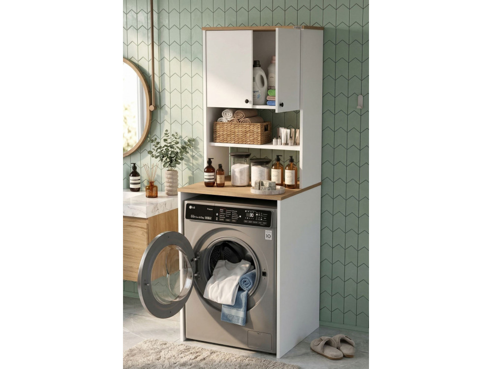 Houten wasmachineonderkast "Nord" - 66 x 60 x 183 cm - Wit