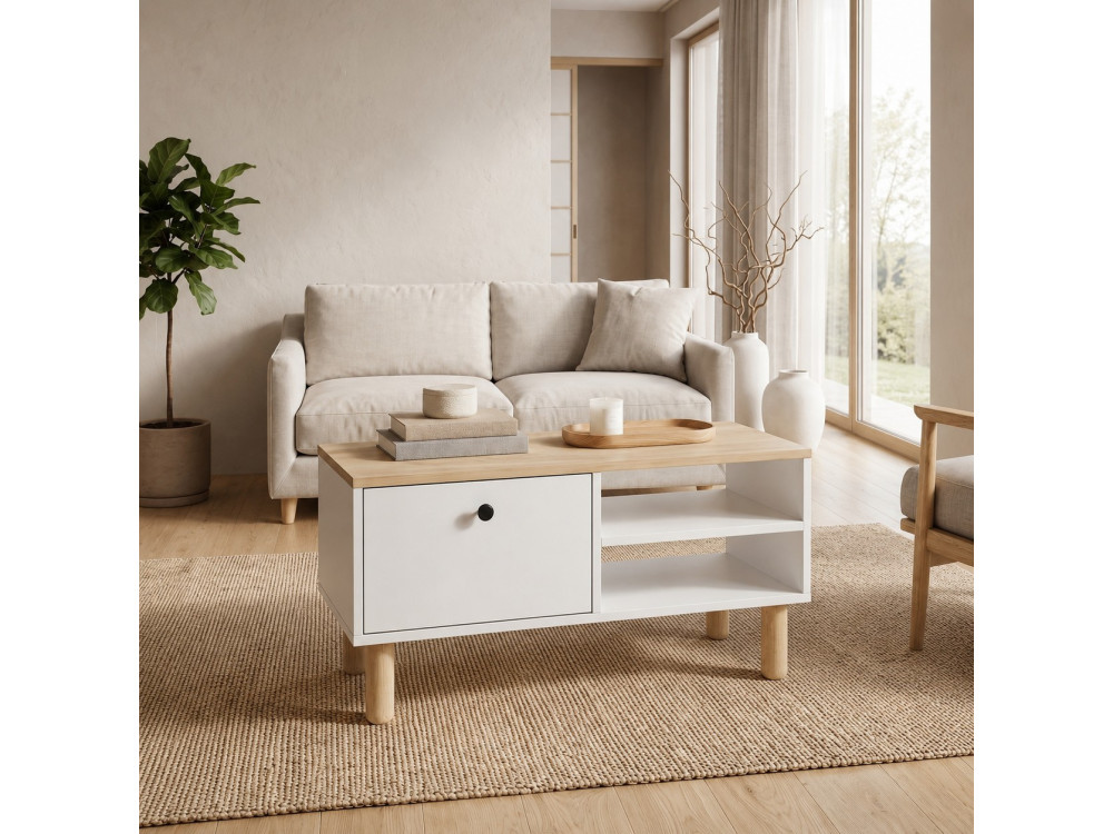 Houten salontafel "Aris" - 90 x 38,8 x 60 cm - Saphir-eik / Wit