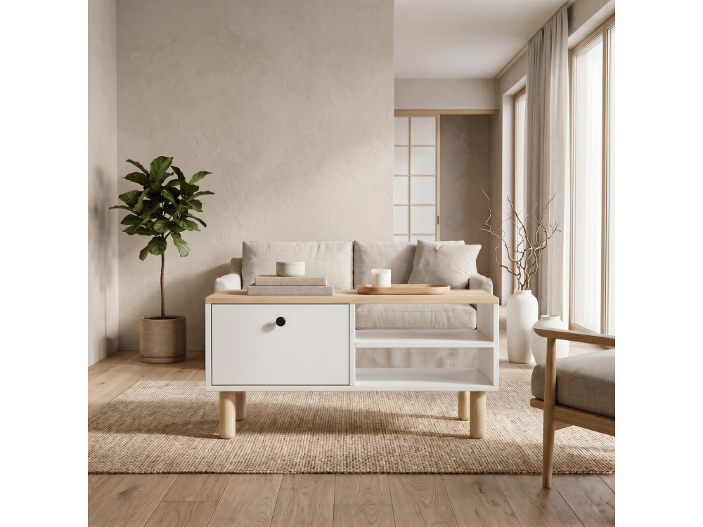 Houten salontafel "Aris" - 90 x 38,8 x 60 cm - Saphir-eik / Wit