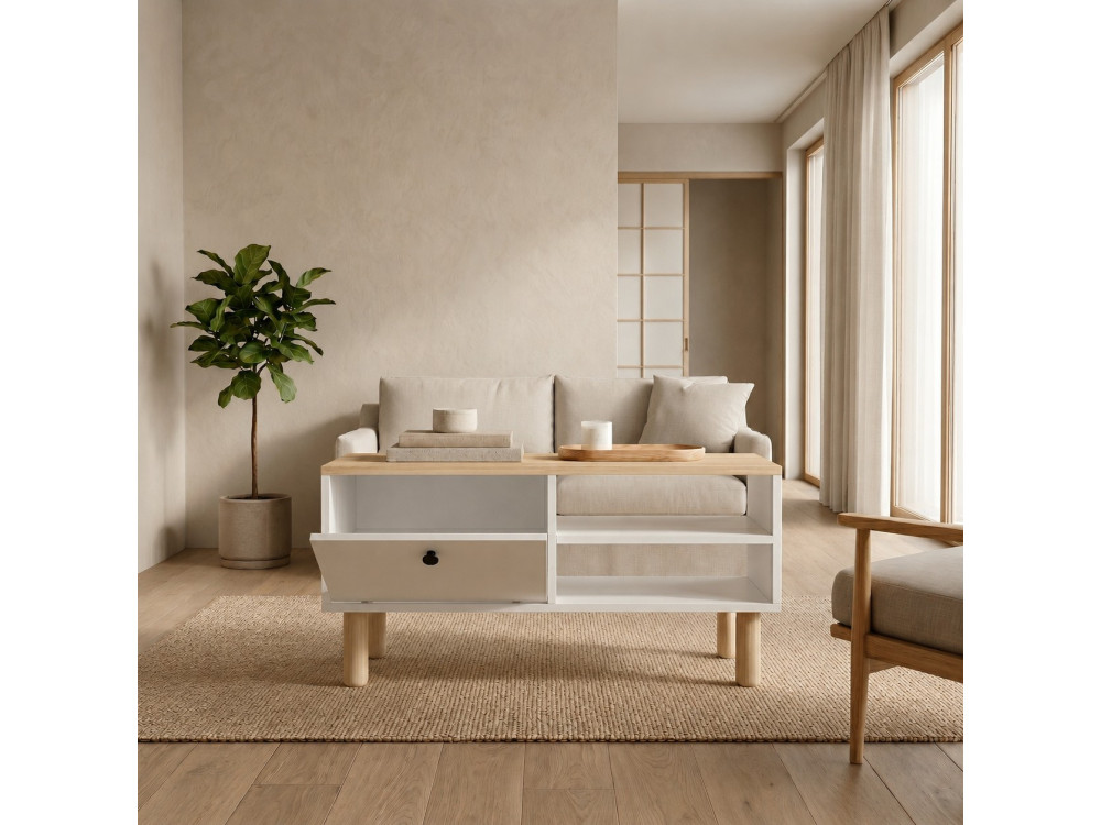 Houten salontafel "Aris" - 90 x 38,8 x 60 cm - Saphir-eik / Wit