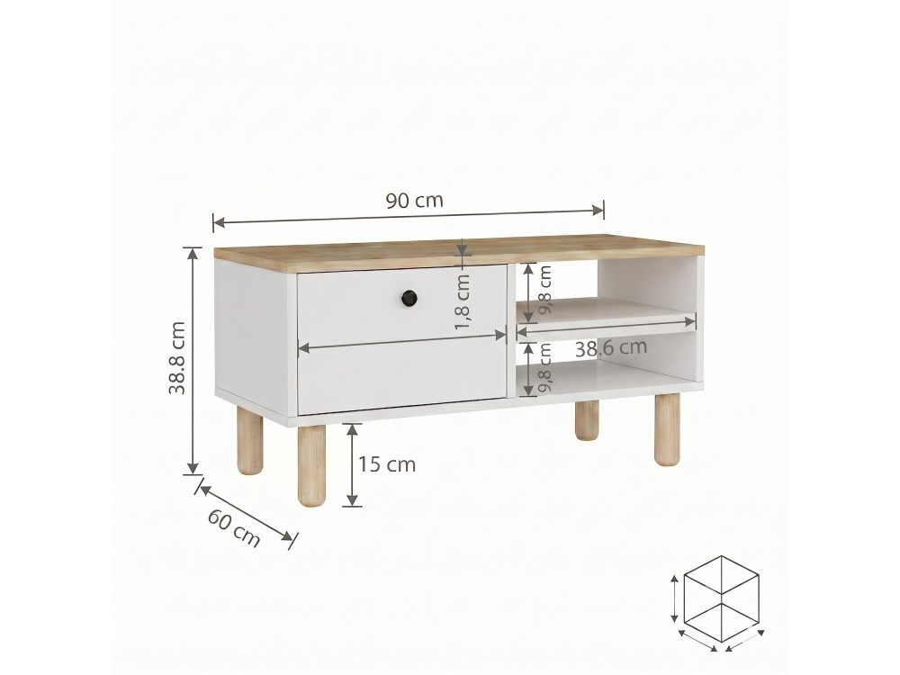 Houten salontafel "Aris" - 90 x 38,8 x 60 cm - Saphir-eik / Wit