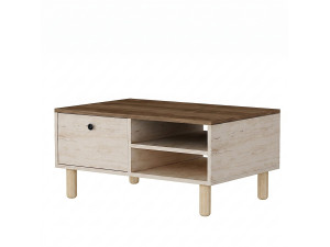 Houten salontafel "Aris" - 90 x 38,8 x 60 cm - Travertijn / Venezia-notenhout
