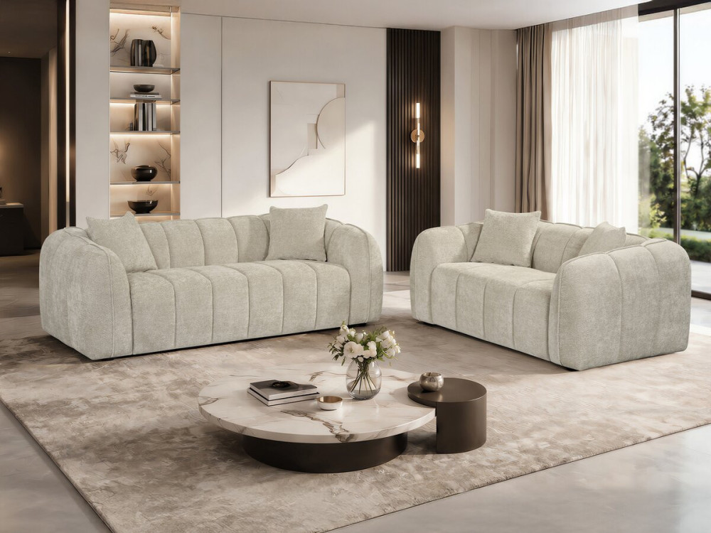 Rechte bank in bubble-stijl van "Wagram"-stof - 2-zits - Beige