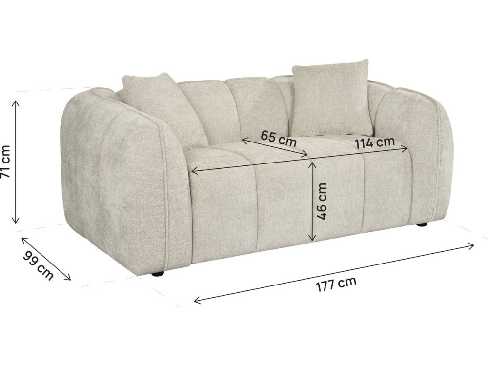 Rechte bank in bubble-stijl van "Wagram"-stof - 2-zits - Beige