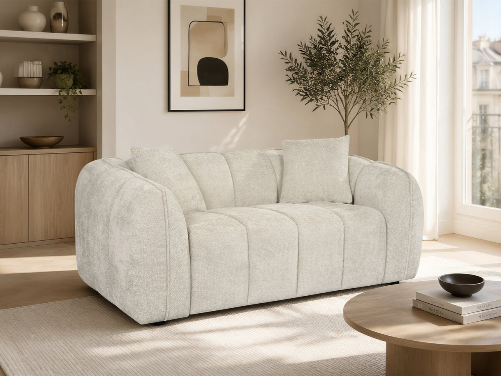 Rechte bank in bubble-stijl van "Wagram"-stof - 2-zits - Beige