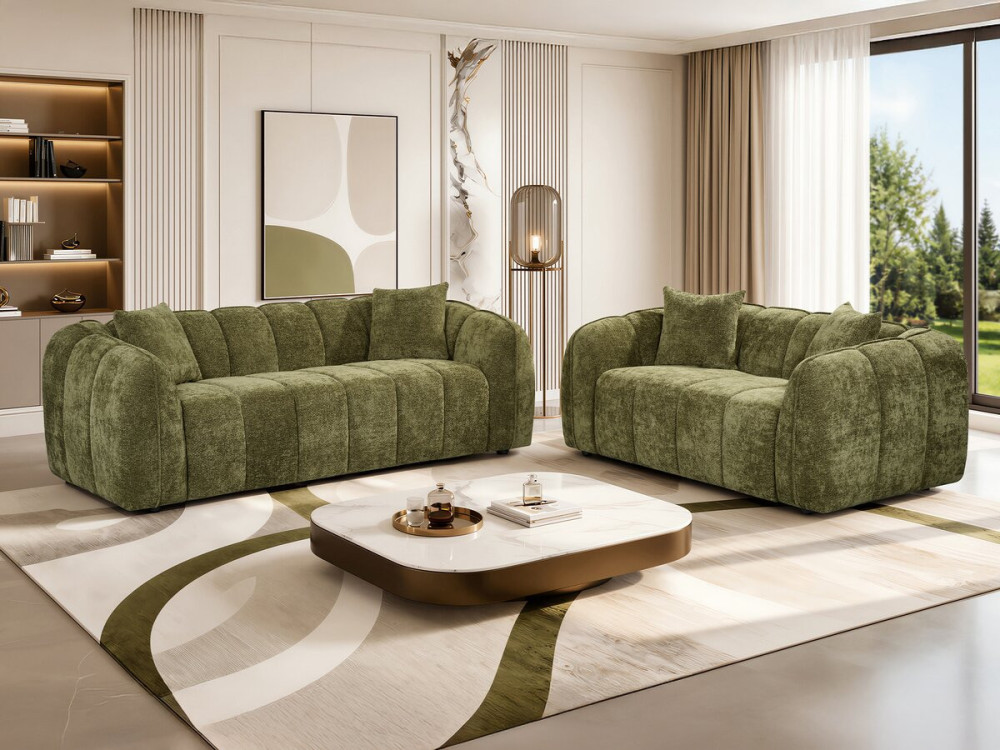 Rechte bank in bubble-stijl van "Wagram"-stof - 2-zits - Groen