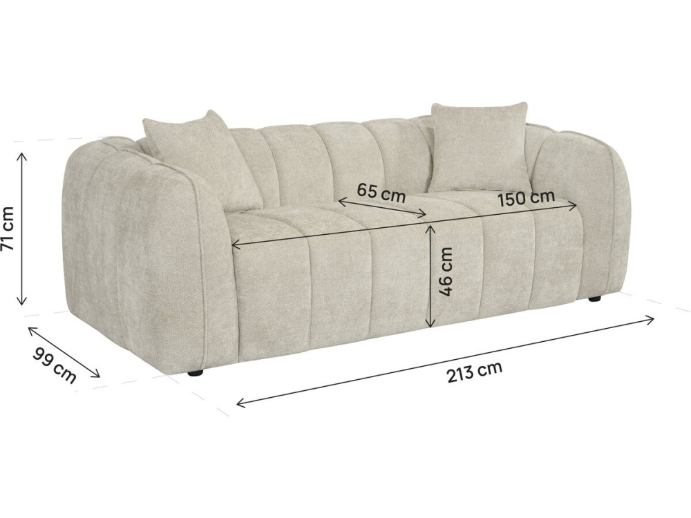 Rechte bank in bubble-stijl van "Wagram"-stof - 3-zits - Beige