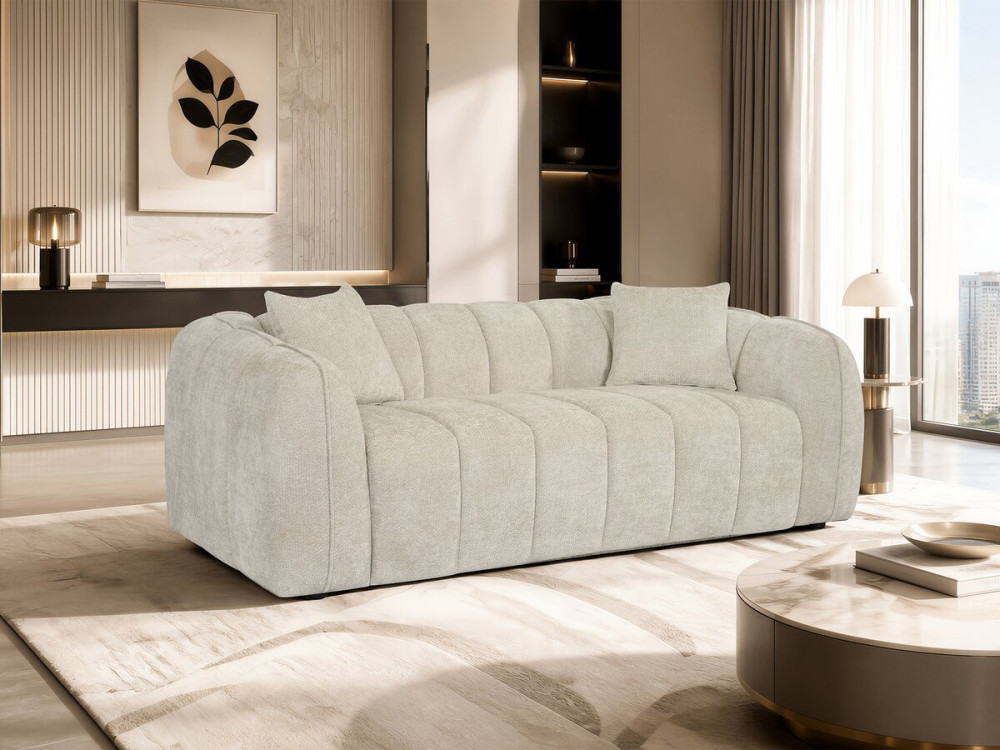 Rechte bank in bubble-stijl van "Wagram"-stof - 3-zits - Beige