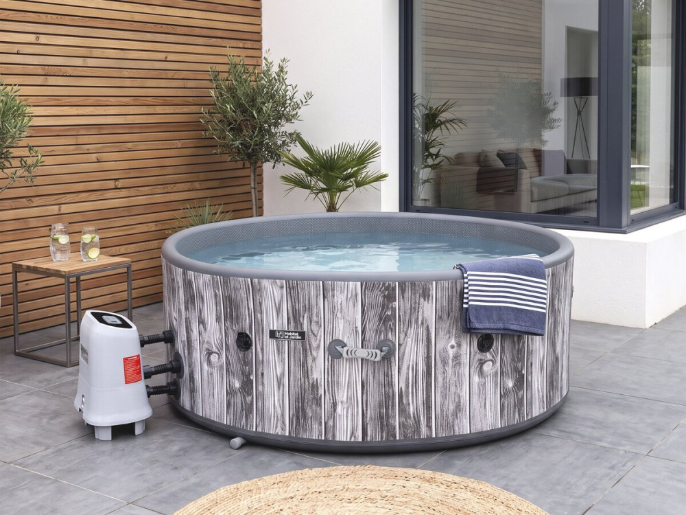 Opblaasbare, halfharde spa met houtlook van PVC "Antibes" - 6 zitplaatsen - Grijs