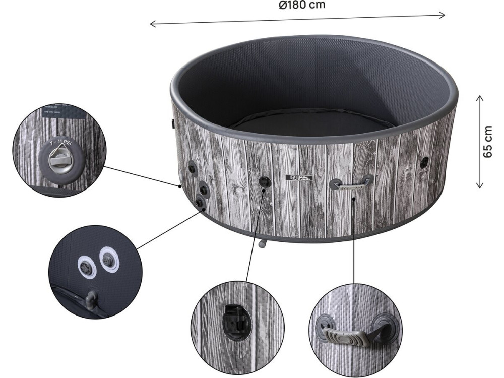 Opblaasbare, halfharde spa met houtlook van PVC "Antibes" - 6 zitplaatsen - Grijs