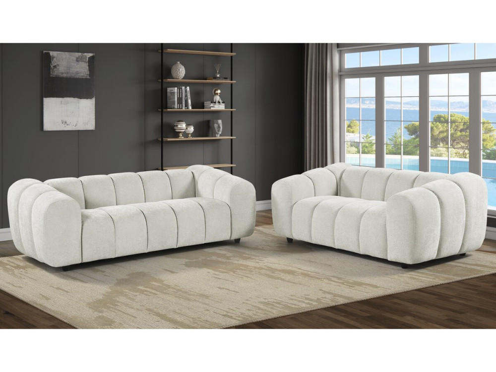 Rechte bank in bubble-stijl van de stof "Courcelles" - 2-zits - Beige