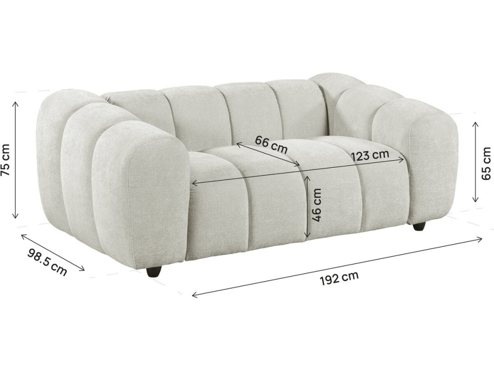 Rechte bank in bubble-stijl van de stof "Courcelles" - 2-zits - Beige