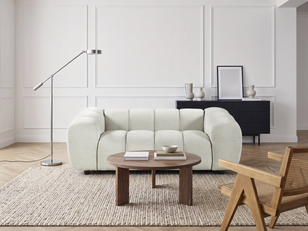 Rechte bank in bubble-stijl van de stof "Courcelles" - 2-zits - Beige
