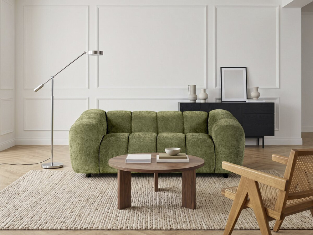Rechte bank in bubble-stijl van de stof "Courcelles" - 2-zits - Groen
