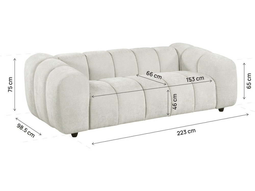 Rechte bank in bubble-stijl van de stof "Courcelles" - 3-zits - Beige