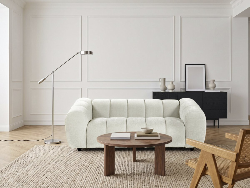 Rechte bank in bubble-stijl van de stof "Courcelles" - 3-zits - Beige