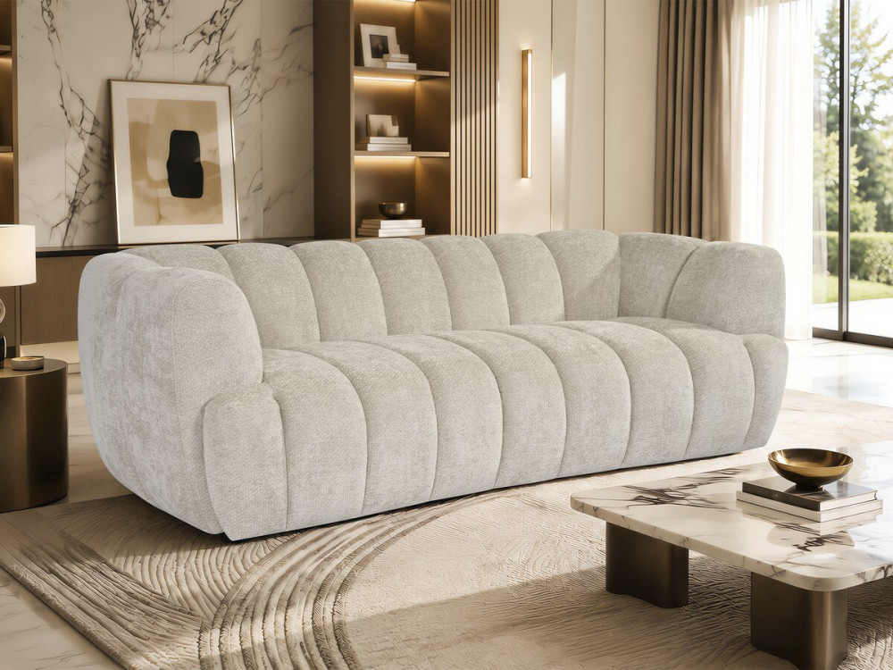 Rechte bank in bubble-stijl van de stof "Malakoff" - 3-zits - Beige