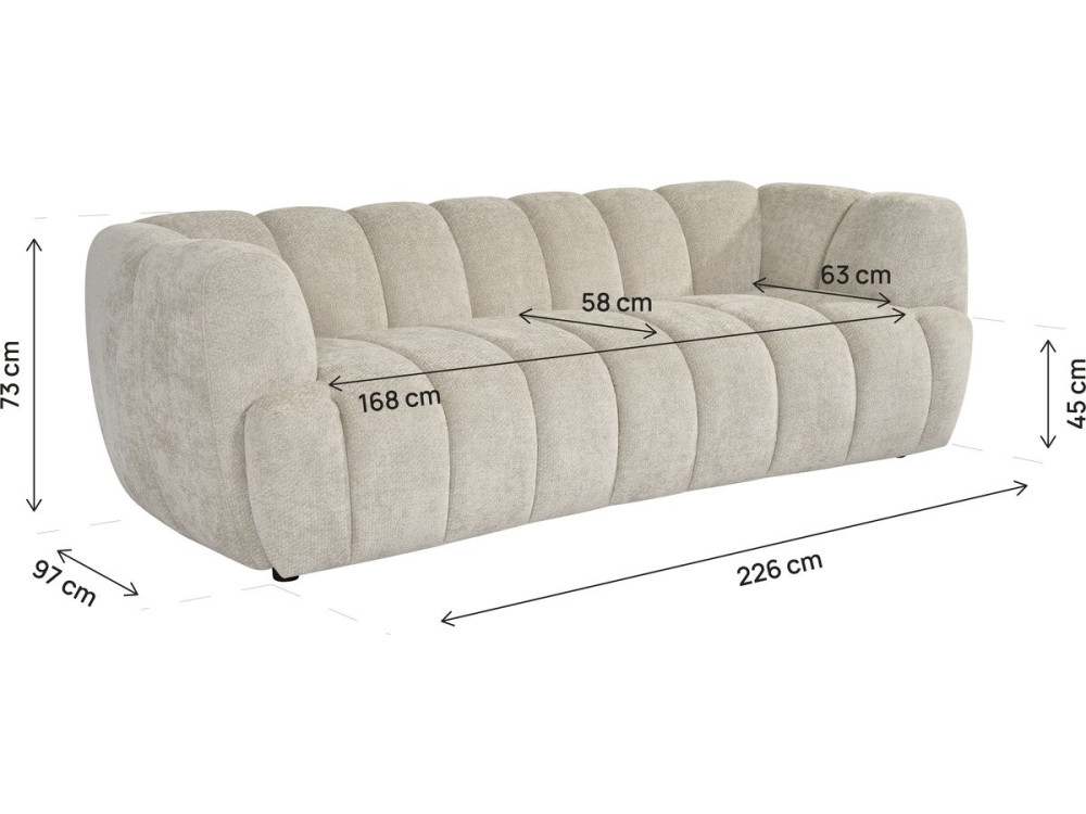 Rechte bank in bubble-stijl van de stof "Malakoff" - 3-zits - Beige