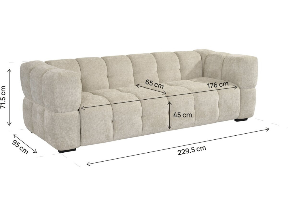 Rechte bank in bubble-stijl van de stof "Spontini" - 3-zits - Beige